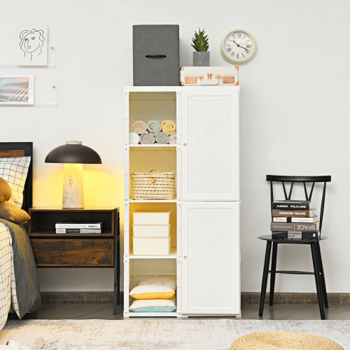 Gymax Portable Closet Clothes Foldable Armoire Wardrobe Closet w/ 8 Cubby Storage