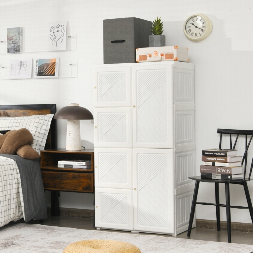 Gymax Portable Closet Clothes Foldable Armoire Wardrobe Closet w/ 8 Cubby Storage