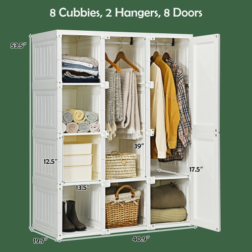 Gymax Portable Closet Clothes Foldable Armoire Wardrobe Closet w/ 8 Cubes Hanging Rods