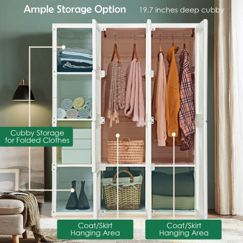Gymax Portable Closet Clothes Foldable Armoire Wardrobe Closet w/ 8 Cubes Hanging Rods