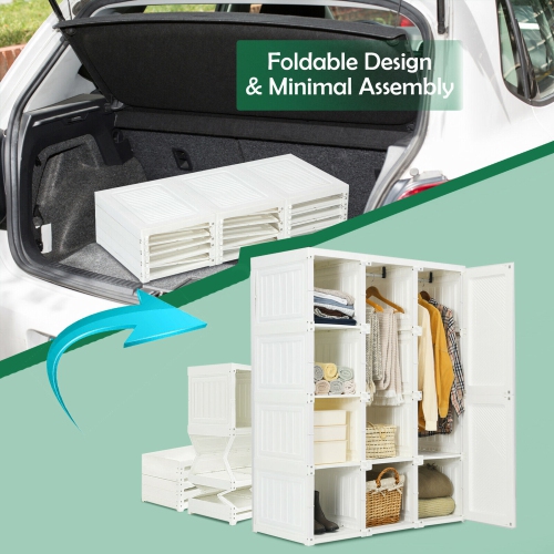 Gymax Portable Closet Clothes Foldable Armoire Wardrobe Closet w/ 8 Cubes Hanging Rods