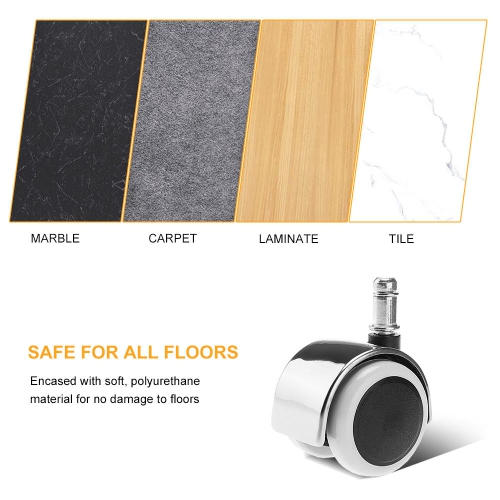 360 degree Universal Chair Casters, Set of 5, fit for office chair, gaming chair, computer desk chair- Silver