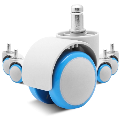 thumbnail image 2 of Blue Office Chair Casters, 3 Inch Heavy-Duty Rubber Chair Castors Replacement, Computer Gaming Desk Chair Wheels-Set Of 5, Smooth Rolling For Hardwood Carpet Tile Floors, 11 * 22mm Universal Fit 2 of 12