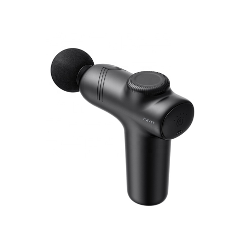 Havit MG1508 Sports Body Massage Machine Gun Vibration Mini Gun Massager Muscle Percussion With 4 Head Types_Black color