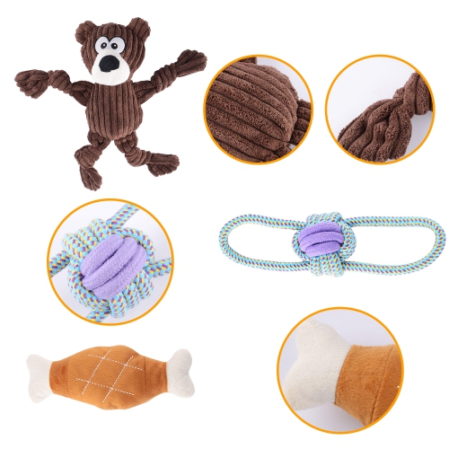 7 Packs Puppy Chew Toys for Teething, Squeaky Rope Dog Toys, Durable, non-toxic, bite resistant, safe and washable. - LIVINGbasics®