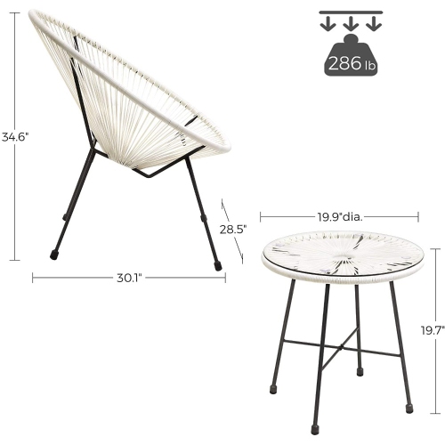 Songmics 3-Piece Acapulco Patio Furniture Set, White