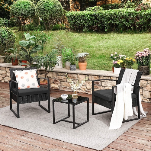 Songmics 3-Piece Bistro Outdoor Patio Furniture Set, Black
