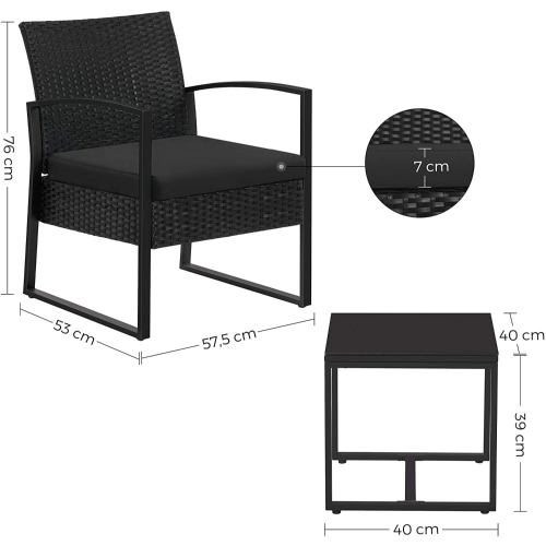 Songmics 3-Piece Bistro Outdoor Patio Furniture Set, Black