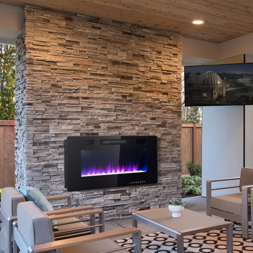 Topbuy 50" Recessed Electric Fireplace 750W/1500W heater in Wall Remote Control w/Timer Available Flame