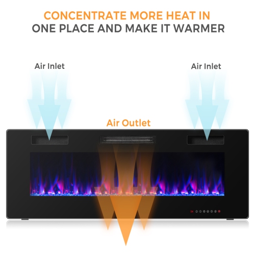 Topbuy 50" Recessed Electric Fireplace 750W/1500W heater in Wall Remote Control w/Timer Available Flame