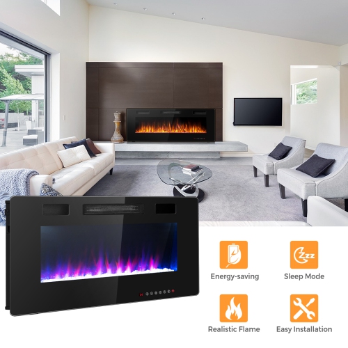 Topbuy 50" Recessed Electric Fireplace 750W/1500W heater in Wall Remote Control w/Timer Available Flame