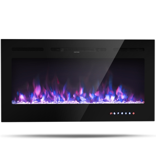 TOPBUY  36"/40"/50" Recessed Electric Fireplace Wall Mounted Heater W/remote Control 750W/1500W Mode Adjustable Flame