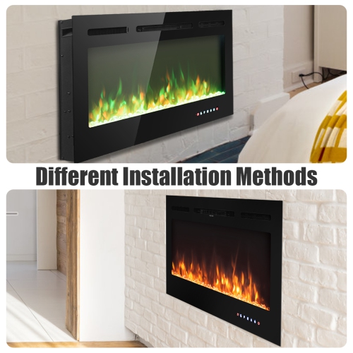 Topbuy 36"/40"/50" Recessed Electric Fireplace Wall Mounted Heater w/Remote Control 750W/1500W mode Adjustable Flame