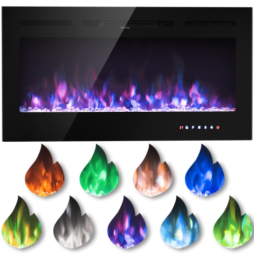 Topbuy 36"/40"/50" Recessed Electric Fireplace Wall Mounted Heater w/Remote Control 750W/1500W mode Adjustable Flame