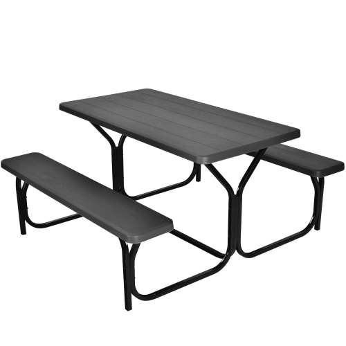 Patiojoy Outdoor Picnic Table Bench Set Patio Camping Table w/Steel Frame & Wood Texture Tabletop for Garden