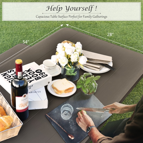 Patiojoy Outdoor Picnic Table Bench Set Patio Camping Table w/Steel Frame & Wood Texture Tabletop for Garden