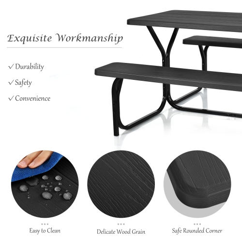 Patiojoy Outdoor Picnic Table Bench Set Patio Camping Table w/Steel Frame & Wood Texture Tabletop for Garden