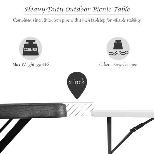 Patiojoy Outdoor Picnic Table Bench Set Patio Camping Table w/Steel Frame & Wood Texture Tabletop for Garden