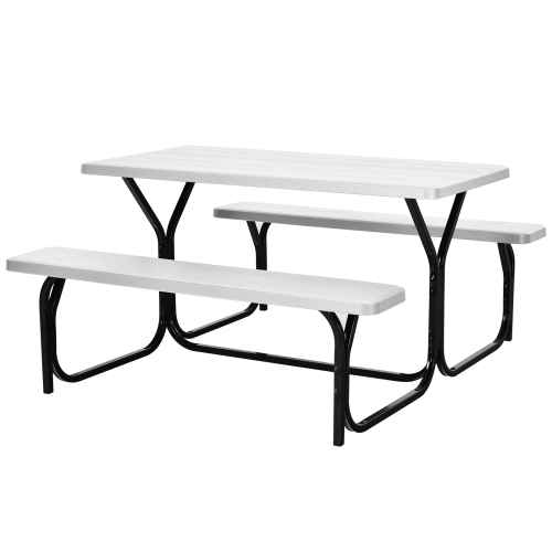 TOPBUY  Patiojoy Outdoor Picnic Table Bench Set Patio Camping Table W/steel Frame & Wood Texture Tabletop for Garden
