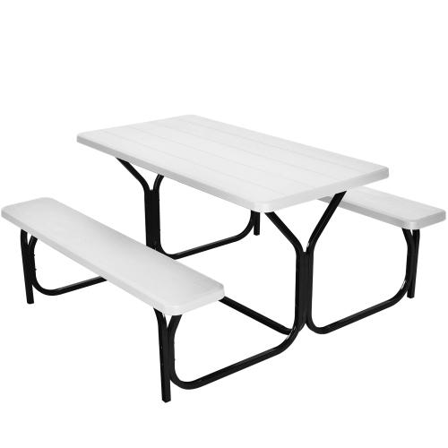 Patiojoy Outdoor Picnic Table Bench Set Patio Camping Table w/Steel Frame & Wood Texture Tabletop for Garden