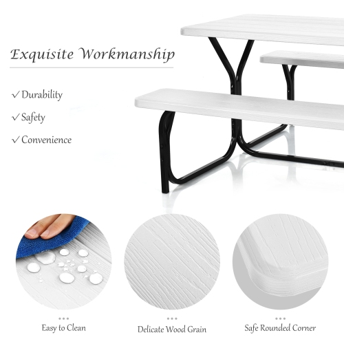 Patiojoy Outdoor Picnic Table Bench Set Patio Camping Table w/Steel Frame & Wood Texture Tabletop for Garden