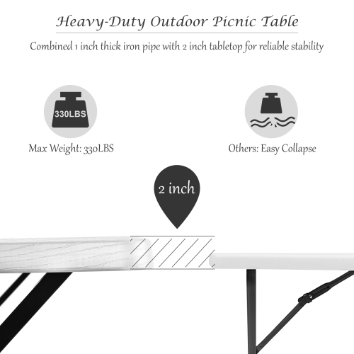 Patiojoy Outdoor Picnic Table Bench Set Patio Camping Table w/Steel Frame & Wood Texture Tabletop for Garden