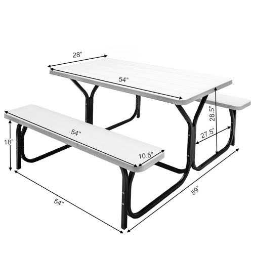 Patiojoy Outdoor Picnic Table Bench Set Patio Camping Table w/Steel Frame & Wood Texture Tabletop for Garden