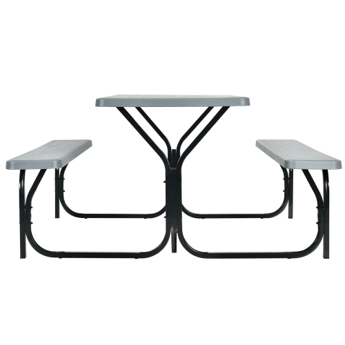 Patiojoy Outdoor Picnic Table Bench Set Patio Camping Table w/Steel Frame & Wood Texture Tabletop for Garden