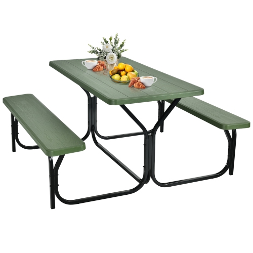 Patiojoy Outdoor Picnic Table Bench Set Patio Camping Table w/Steel Frame & Wood Texture Tabletop for Garden