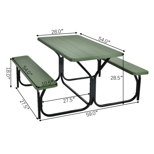 Patiojoy Outdoor Picnic Table Bench Set Patio Camping Table w/Steel Frame & Wood Texture Tabletop for Garden