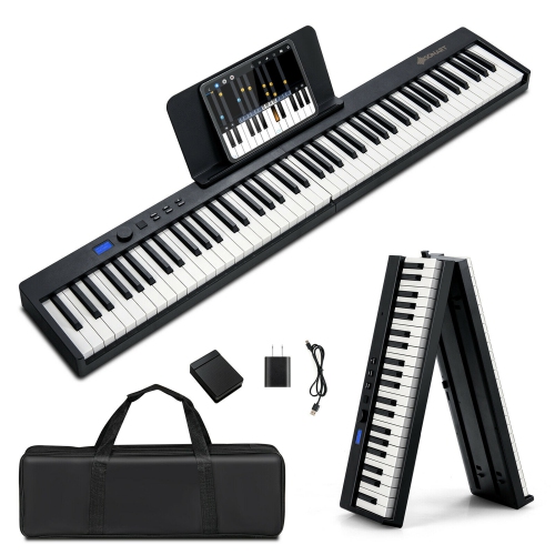 Built-in Speakers GLARRY 88 Key Digital Piano Portable Touch Sensitive Electronic Keyboard w/Lighted Keys Power Supply Portable Bag MIDI Keyboard White Power Supply 