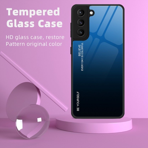 BRENDA  Gradient Tempered Glass Phone Case Cover for Samsung S22 (Blue-Black)