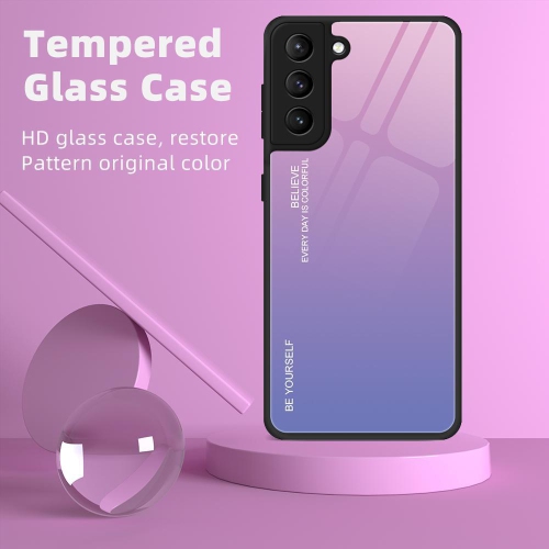 BRENDA  Gradient Tempered Glass Phone Case Cover for Samsung S22 Plus (Pink-Blue)