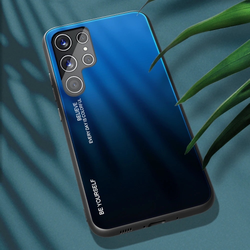 BRENDA  Gradient Tempered Glass Phone Case Cover for Samsung S22 Ultra (Blue-Black)