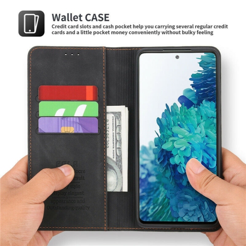 POLA Étui portefeuille en cuir synthétique souple avec support magnétique et emplacements pour cartes de crédit pour Samsung S22 Ultra