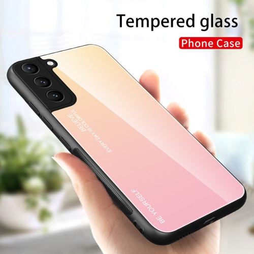BRENDA  Gradient Tempered Glass Phone Case Cover for Samsung S22 Plus (Yellow-Pink)