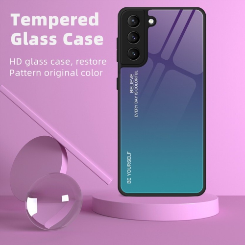 BRENDA  Gradient Tempered Glass Phone Case Cover for Samsung S22 Plus (Purple-Green)