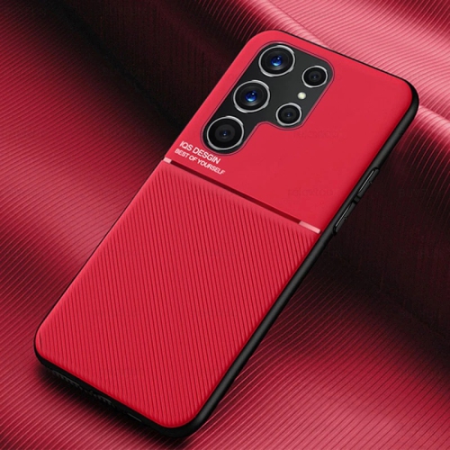 BRENDA  Slim Leather Magnetic Texture Slim Matte Back Phone Cove Cases for Samsung Galaxy S22 Ultra (Red)