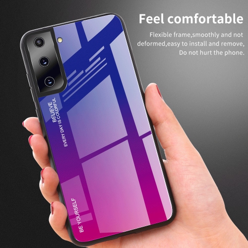 BRENDA  Gradient Tempered Glass Phone Case Cover for Samsung S22 Plus (Purple-Blue)