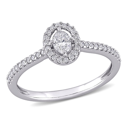 GEM AND HARMONY  1/2 Carat (Ctw H-I, I1-I2) Diamond Engagement Halo Ring In 14K Gold In White