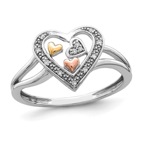 GEM AND HARMONY  Sterling Three-Heart Promise Ring With Diamond Accent In Silver