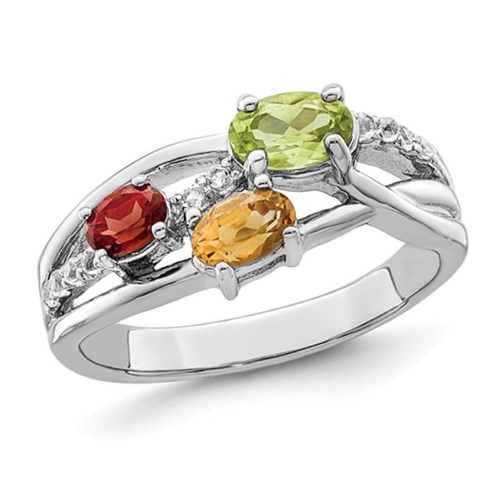 GEM AND HARMONY  1.00 Carat (Ctw) Peridot, Garnet And Citrine Ring In Sterling In Silver