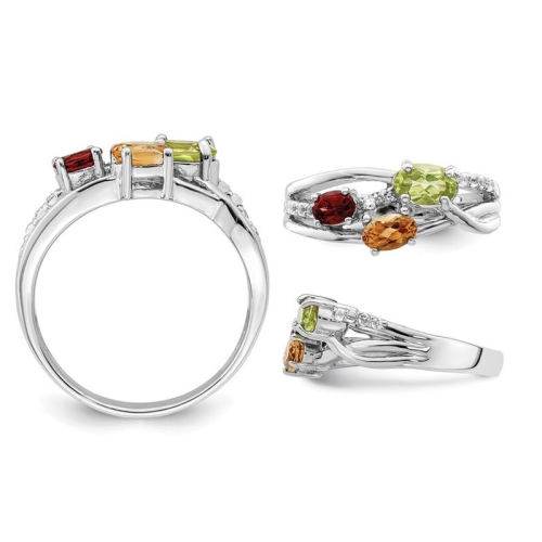 1.00 Carat Peridot, Garnet and Citrine Ring in Sterling Silver