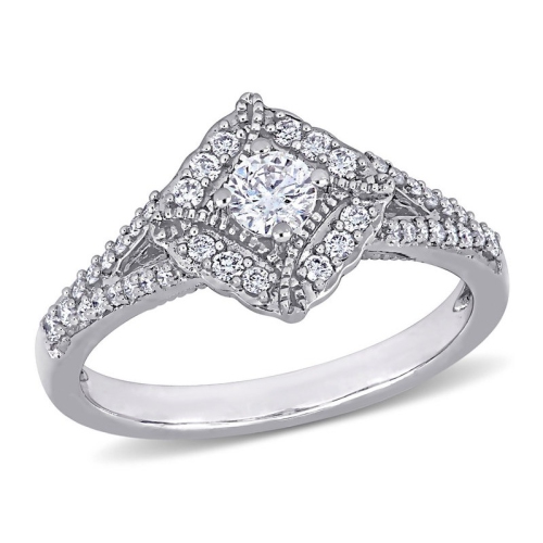 GEM AND HARMONY  1/2 Carat (Ctw H-I, I1-I2) Diamond Engagement Halo Ring In 14K Gold In White