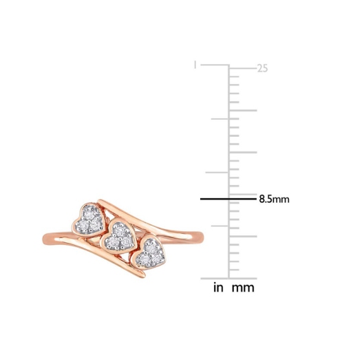 1/10 Carat Diamond Triple Heart Bypass Promise Ring in Rose Plated Silver
