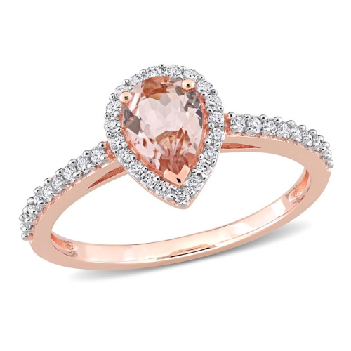 GEM AND HARMONY  3/4 Carat (Ctw) Morganite Pear-Cut Ring In 10K Rose Gold With Diamonds In Pink