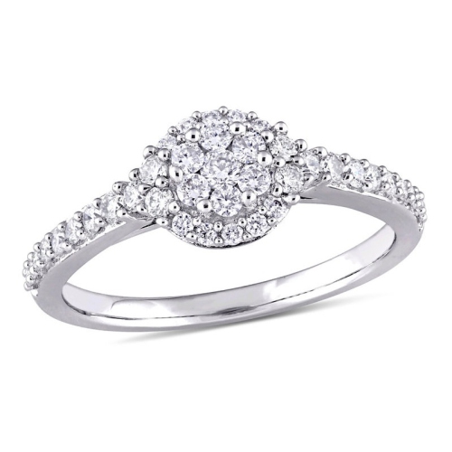 1/2 Carat (ctw H-I, I2-I3) Diamond Engagement Halo Ring in 14K White Gold