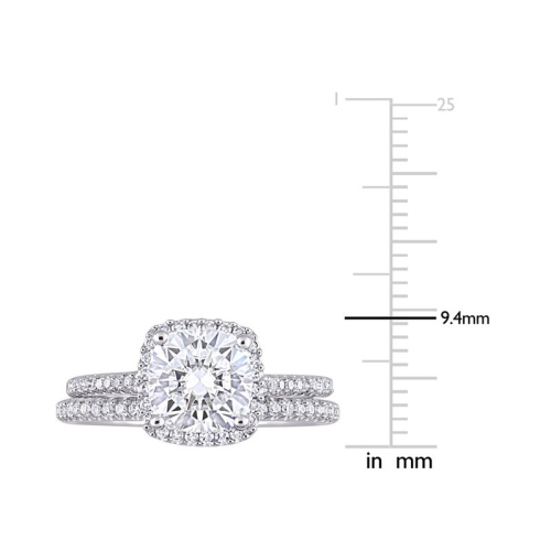 2.00 Carat Lab-Created Cushion-Cut Moissanite Engagement Wedding Ring Set 14K White Gold with Diamonds