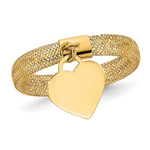 GEM AND HARMONY  14K Gold Woven Mesh Polished Heart Charm Ring In Yellow