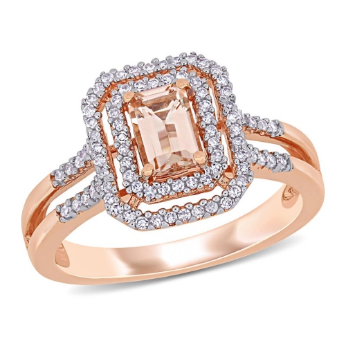 3/5 Carat (ctw) Octagon Morganite Halo Ring in 10K Rose Gold with Diamonds